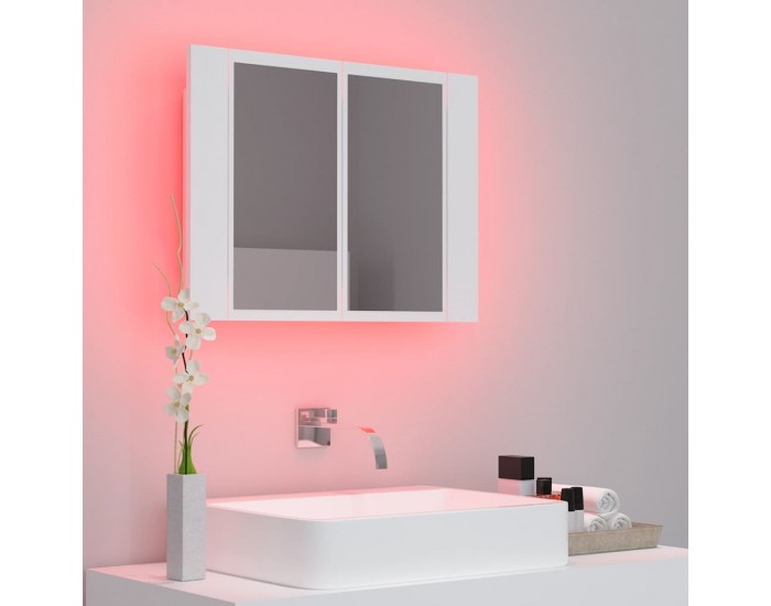 Sonata H Шкаф с LED огледало за баня, бял, 60x12x45 см, акрил