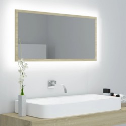 Sonata H LED огледало за баня, дъб сонома, 90x8,5x37 см, акрил - Шкафове за баня