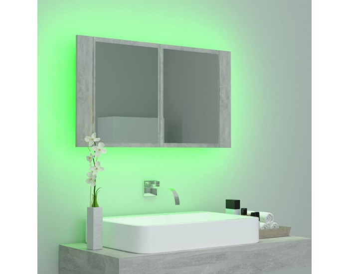 Sonata H LED шкаф с огледало за баня, бетонно сив, 80x12x45 см, акрил