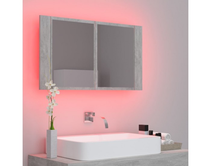 Sonata H LED шкаф с огледало за баня, бетонно сив, 80x12x45 см, акрил