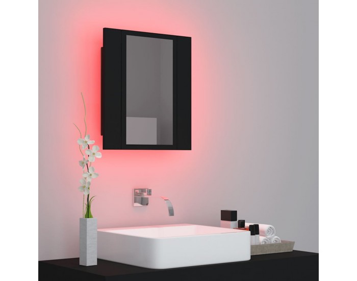 Sonata H Шкаф с LED огледало за баня, черно, 40x12x45 см, акрил