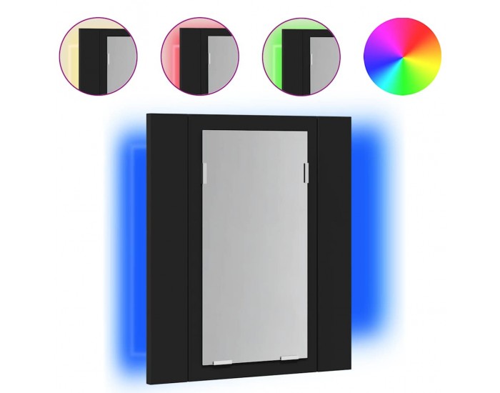 Sonata H Шкаф с LED огледало за баня, черно, 40x12x45 см, акрил