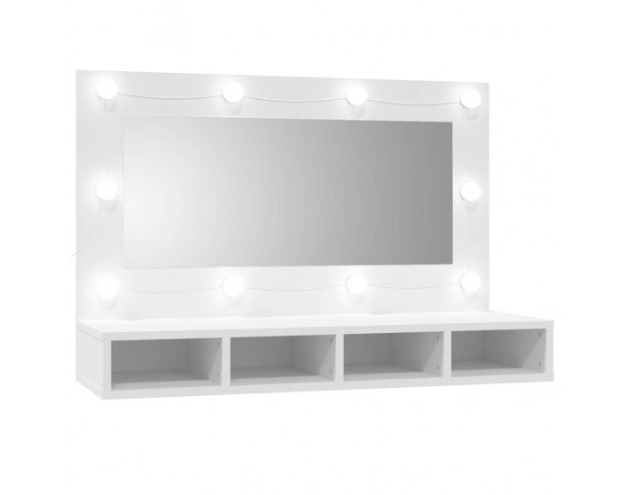 Sonata H Огледален шкаф с LED, бял, 90x31,5x62 см