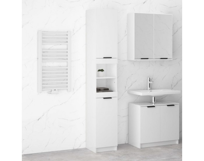 Sonata H Шкаф за баня, бял гланц, 32x34x188,5 см, инженерно дърво