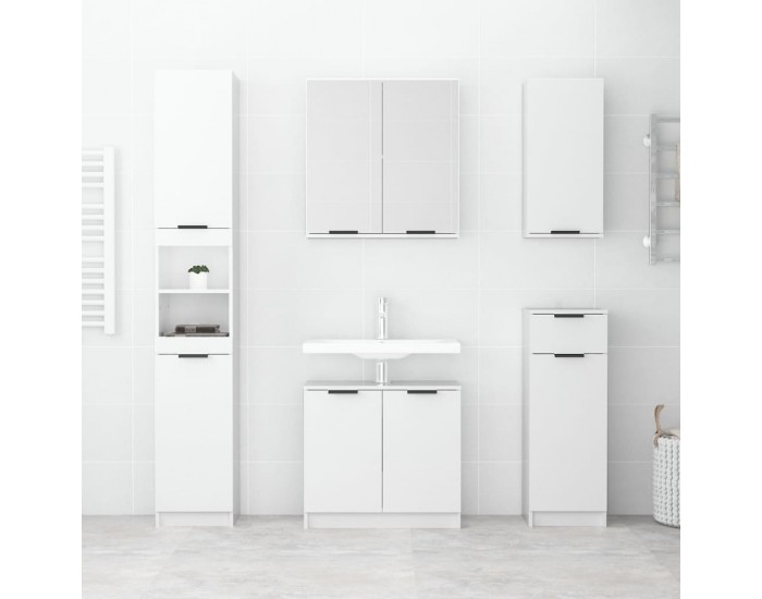 Sonata H Шкаф за баня, бял гланц, 32x34x188,5 см, инженерно дърво