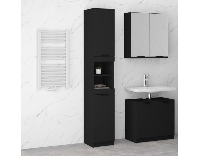 Sonata H Шкаф за баня, черен, 32x34x188,5 см, инженерно дърво