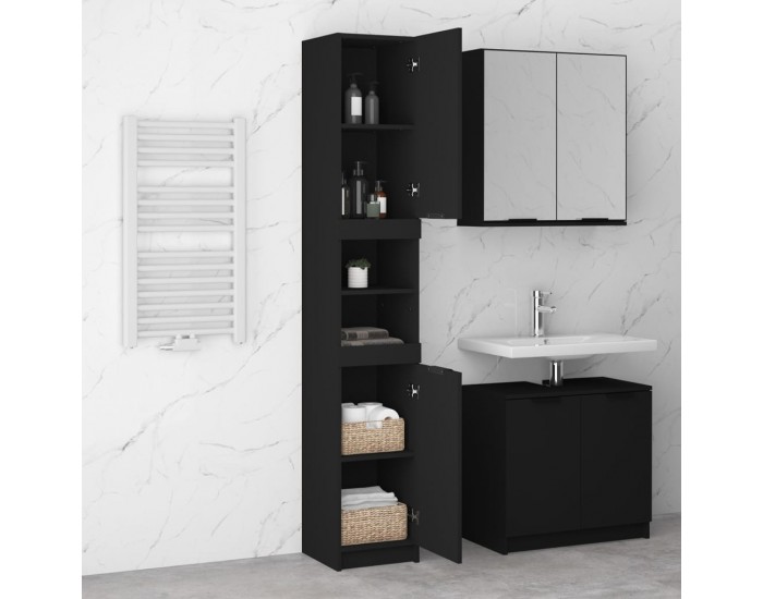 Sonata H Шкаф за баня, черен, 32x34x188,5 см, инженерно дърво