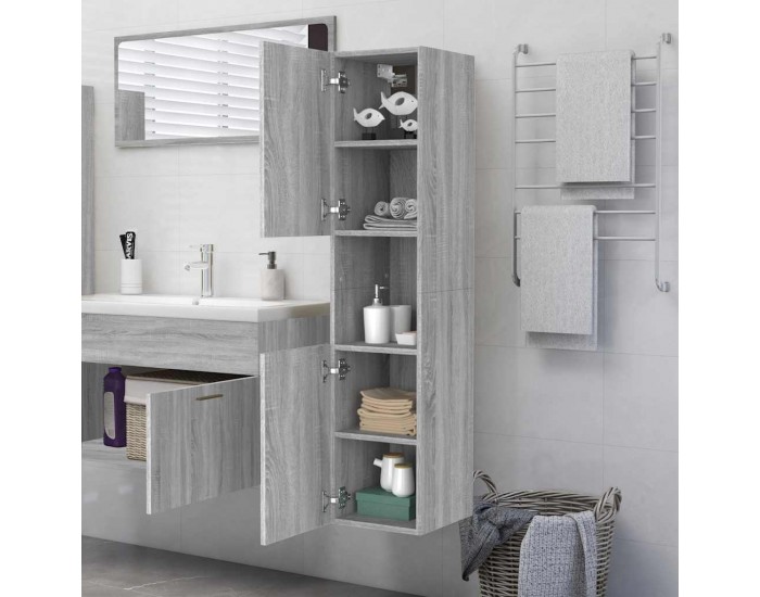 Sonata H Шкаф за баня, сив сонома, 30x30x130 см, инженерно дърво