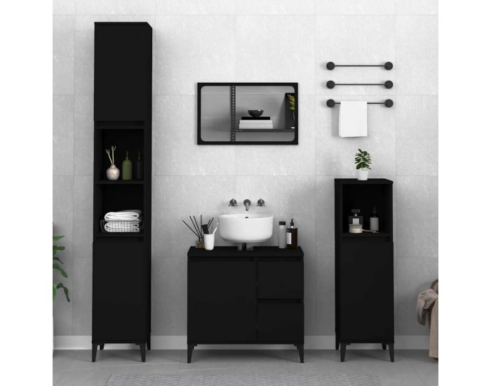 Sonata H Шкаф за баня, черен, 65x33x60 см, инженерно дърво