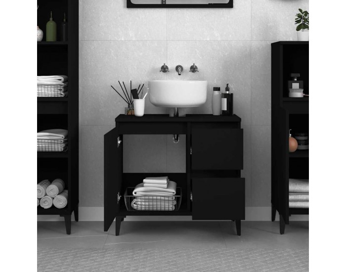 Sonata H Шкаф за баня, черен, 65x33x60 см, инженерно дърво