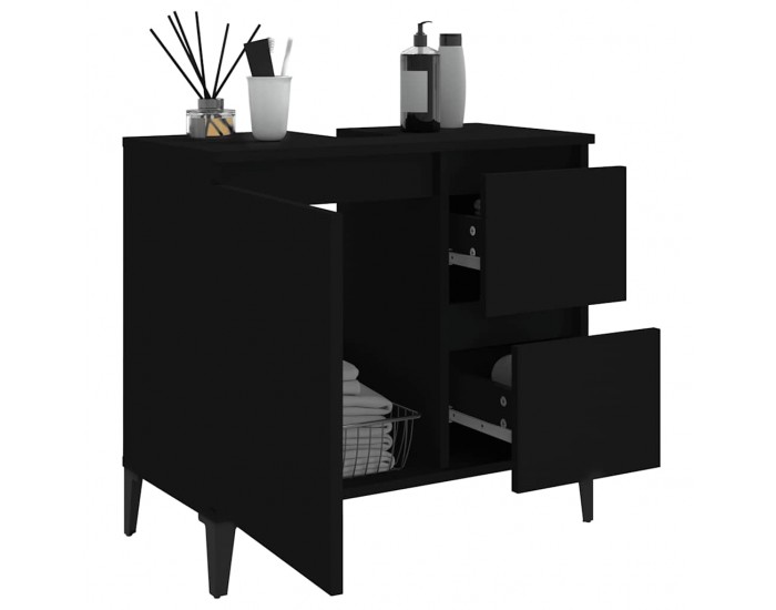 Sonata H Шкаф за баня, черен, 65x33x60 см, инженерно дърво