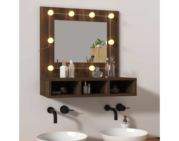 Sonata H Огледален шкаф с LED, кафяв дъб, 60x31,5x62 см