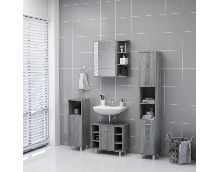 Sonata H Огледален шкаф баня сив сонома 62,5x20,5x64 см инженерно дърво