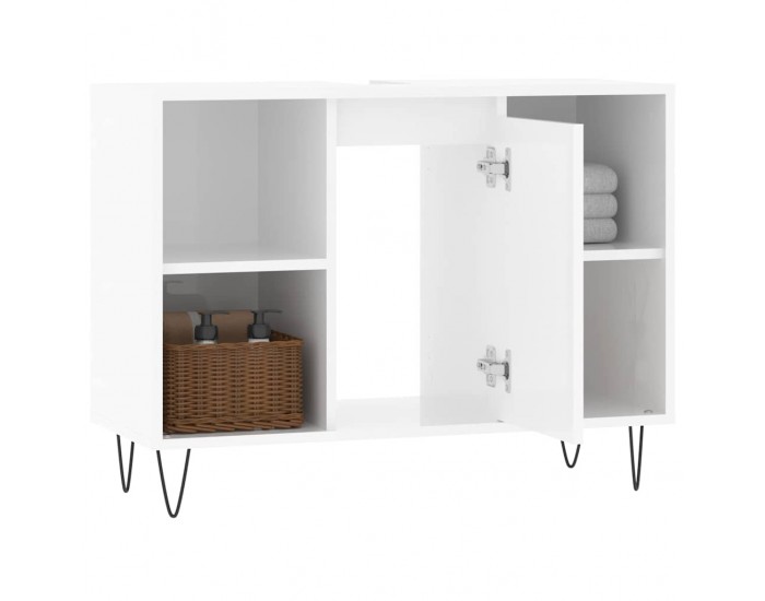 Sonata H Шкаф за баня, бял гланц, 80x33x60 см, инженерно дърво