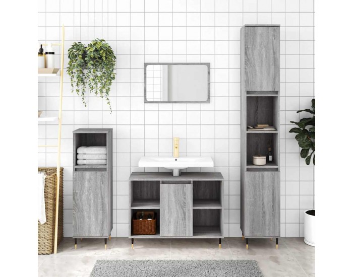 Sonata H Шкаф за баня, сив сонома, 80x33x60 см, инженерно дърво