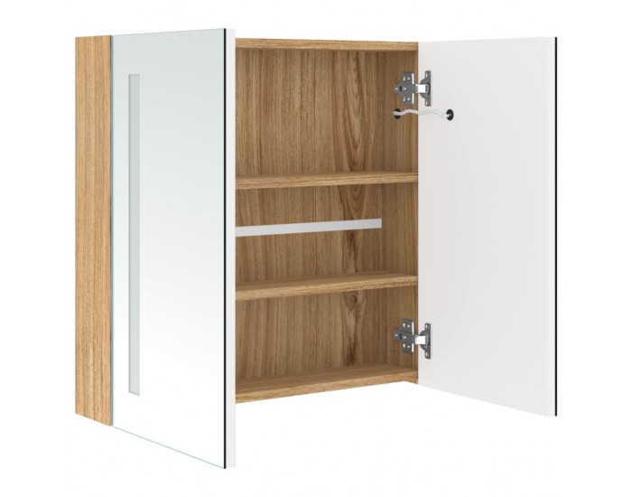 Sonata H LED шкаф с огледало за баня, бяло и цвят дъб, 62x14x60 см