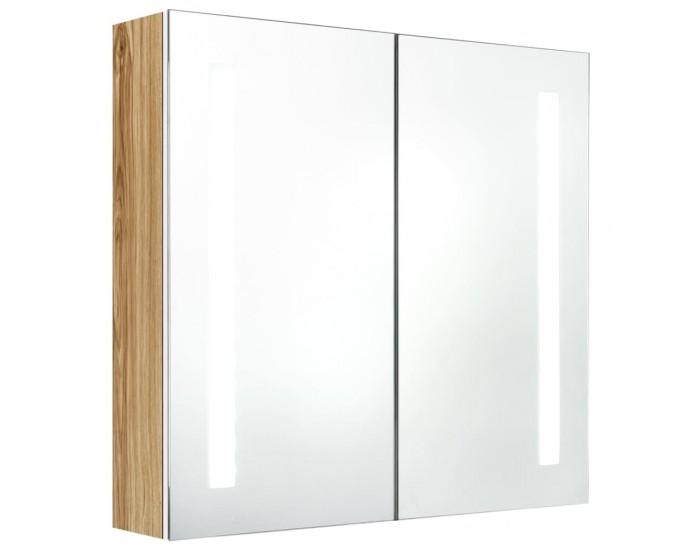 Sonata H LED шкаф с огледало за баня, бяло и цвят дъб, 62x14x60 см