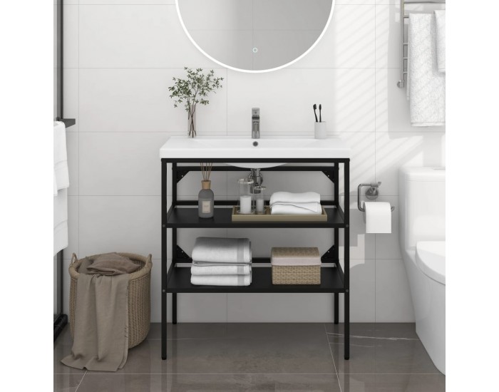 Sonata H Рамка за мивка за баня, черна, 79x38x83 см, желязо