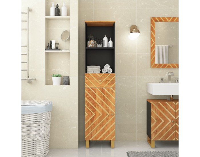 Sonata H Шкаф за баня, кафяво и черно, 38x33,5x160, манго масив