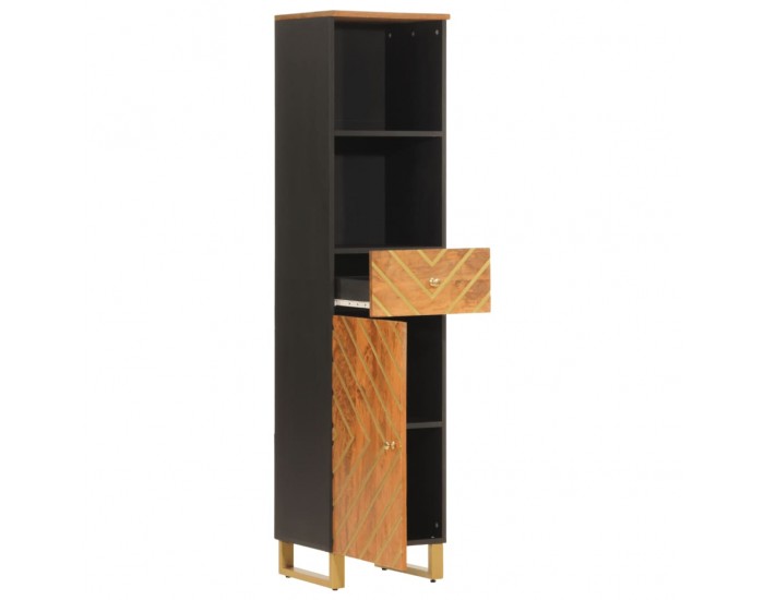 Sonata H Шкаф за баня, кафяво и черно, 38x33,5x160, манго масив