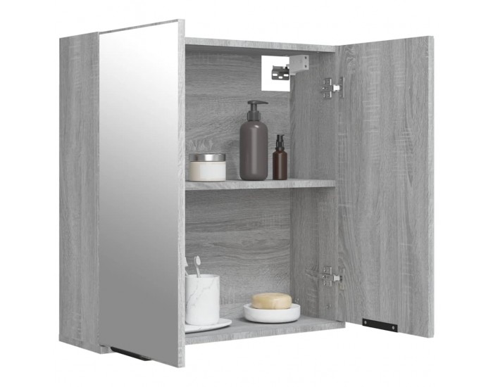 Sonata H Шкаф за баня с огледало, сив сонома, 64x20x67 см