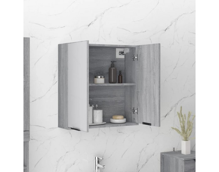 Sonata H Шкаф за баня с огледало, сив сонома, 64x20x67 см