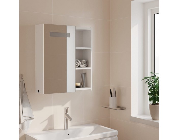 Sonata H Огледален шкаф за баня с LED светлина бял 45x13x52 см