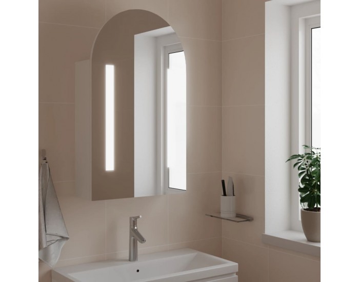 Sonata H Огледален шкаф за баня с LED светлина дъговиден бял 42x13x70 см