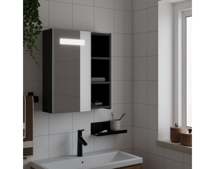 Sonata H Огледален шкаф за баня с LED осветление черен 45x13x52 см