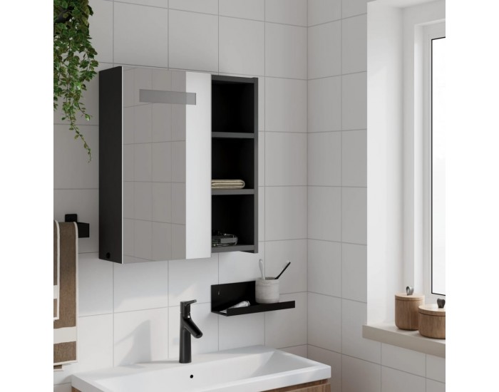 Sonata H Огледален шкаф за баня с LED осветление черен 45x13x52 см