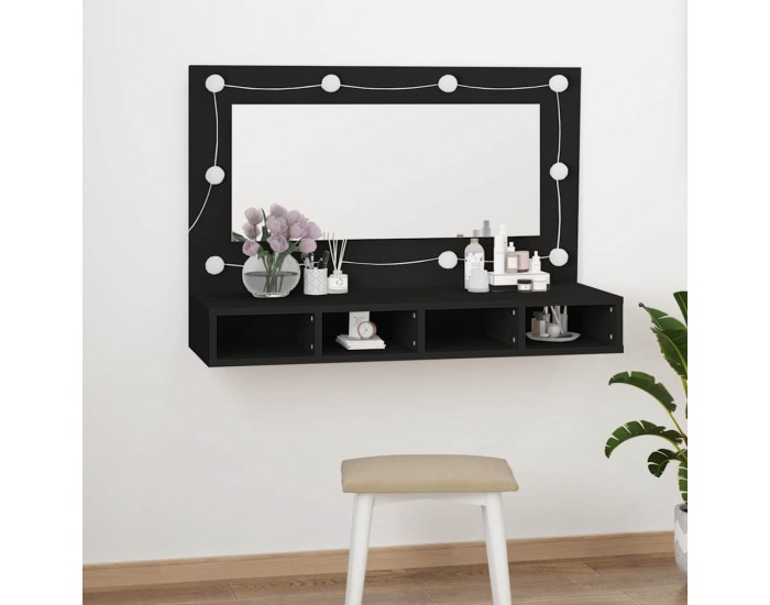 Sonata H Огледален шкаф с LED, черен, 90x31,5x62 см