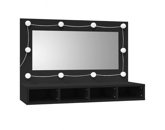 Sonata H Огледален шкаф с LED, черен, 90x31,5x62 см