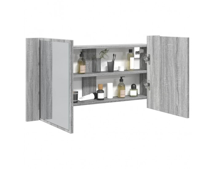 Sonata H Шкаф с LED огледало за баня, сив сонома, 90x12x45 см, акрил