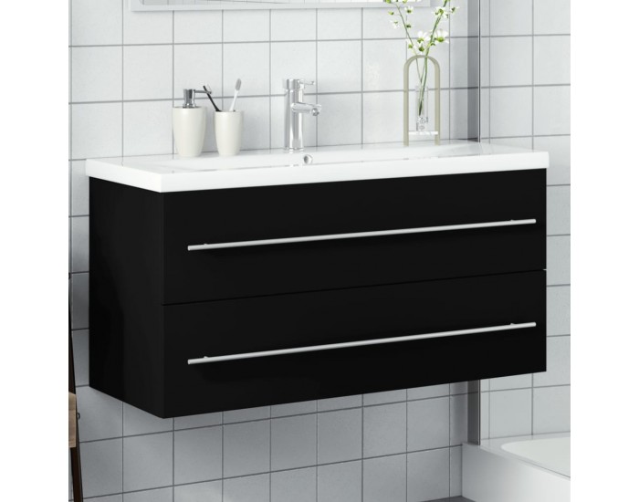 Sonata H Шкаф за мивка за баня с вградена мивка, черен