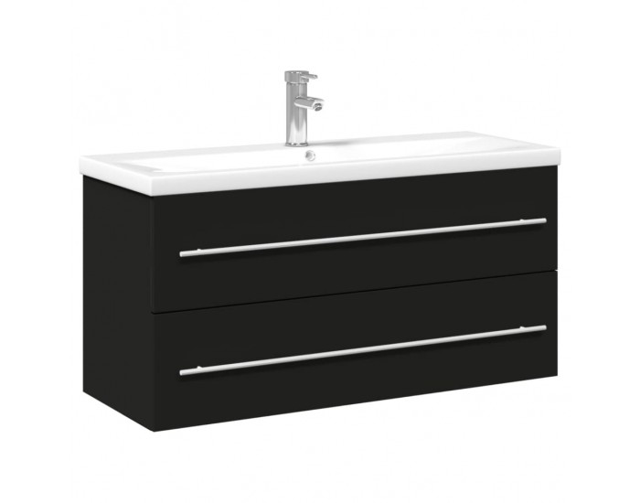 Sonata H Шкаф за мивка за баня с вградена мивка, черен