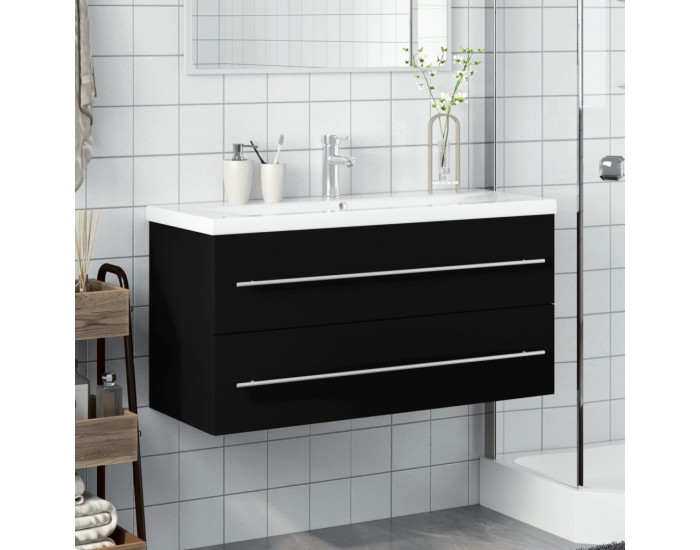Sonata H Шкаф за мивка за баня с вградена мивка, черен