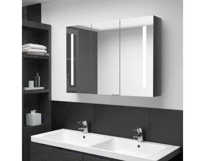 Sonata H LED шкаф с огледало за баня, 89x14x62 см, блестящо сив