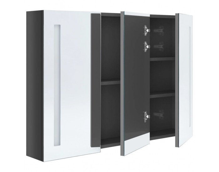 Sonata H LED шкаф с огледало за баня, 89x14x62 см, блестящо сив