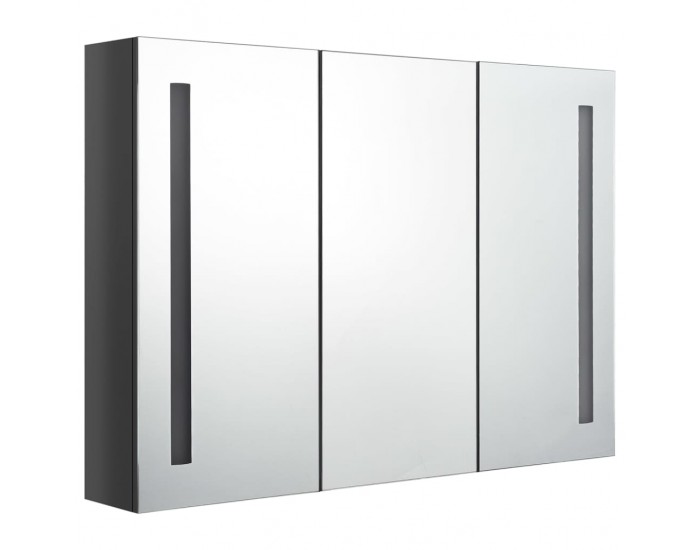 Sonata H LED шкаф с огледало за баня, 89x14x62 см, блестящо сив