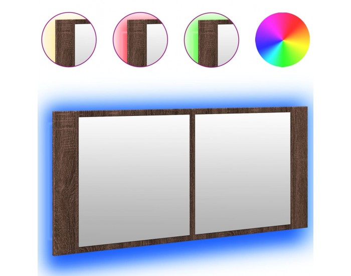 Sonata H Шкаф с LED огледало за баня, кафяв дъб, 100x12x45 см