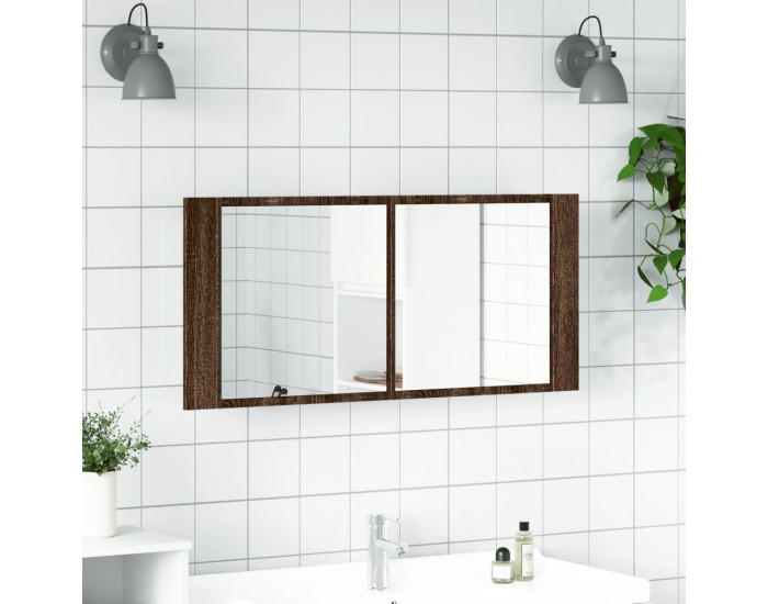 Sonata H Шкаф с LED огледало за баня, кафяв дъб, 100x12x45 см