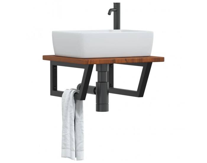 Sonata H Стенен рафт за мивка, стомана и масивно дърво дъб