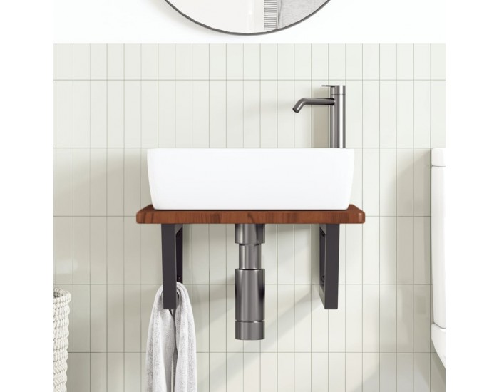 Sonata H Стенен рафт за мивка, стомана и масивно дърво дъб