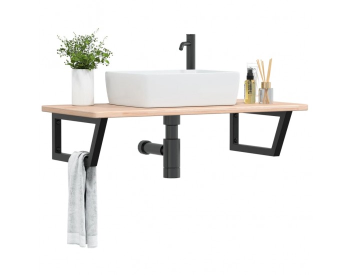 Sonata H Стенен рафт за мивка, стомана и масивно дърво дъб