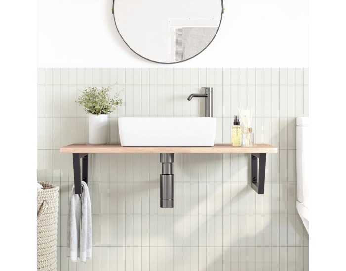 Sonata H Стенен рафт за мивка, стомана и масивно дърво дъб