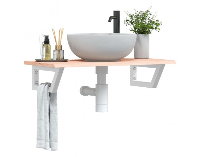 Sonata H Стенен рафт за мивка, стомана и масивно дърво дъб