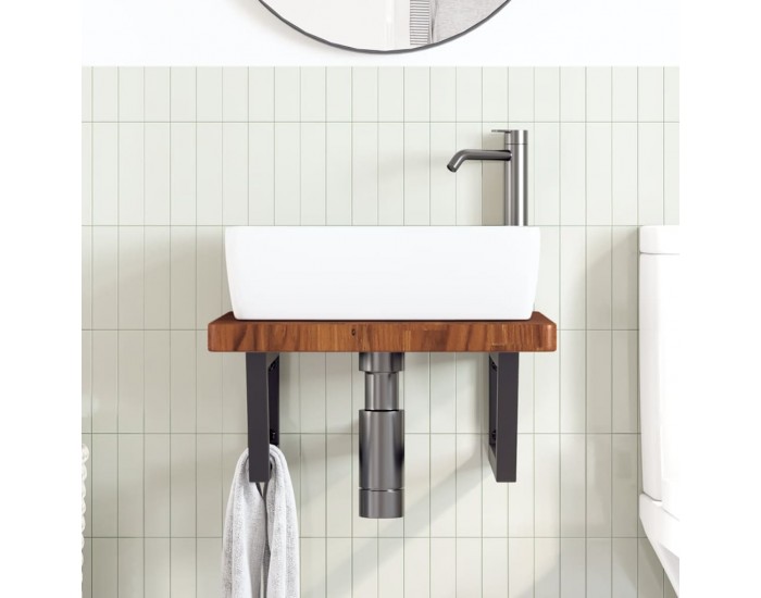 Sonata H Стенен рафт за мивка, стомана и масивно дърво дъб