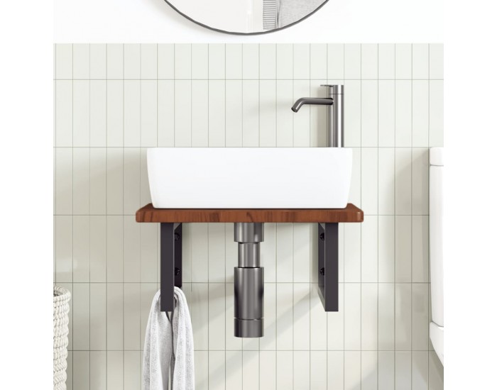 Sonata H Стенен рафт за мивка, стомана и масивно дърво дъб