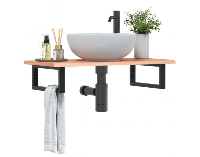 Sonata H Стенен рафт за мивка, стомана и масивно дърво дъб