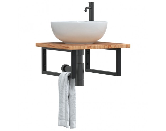 Sonata H Стенен рафт за мивка, стомана и масивно дърво дъб